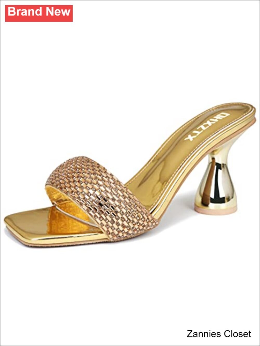 ✨ Women's Square Open Toe Kitten Heel Mules, Rhinestone Sandals